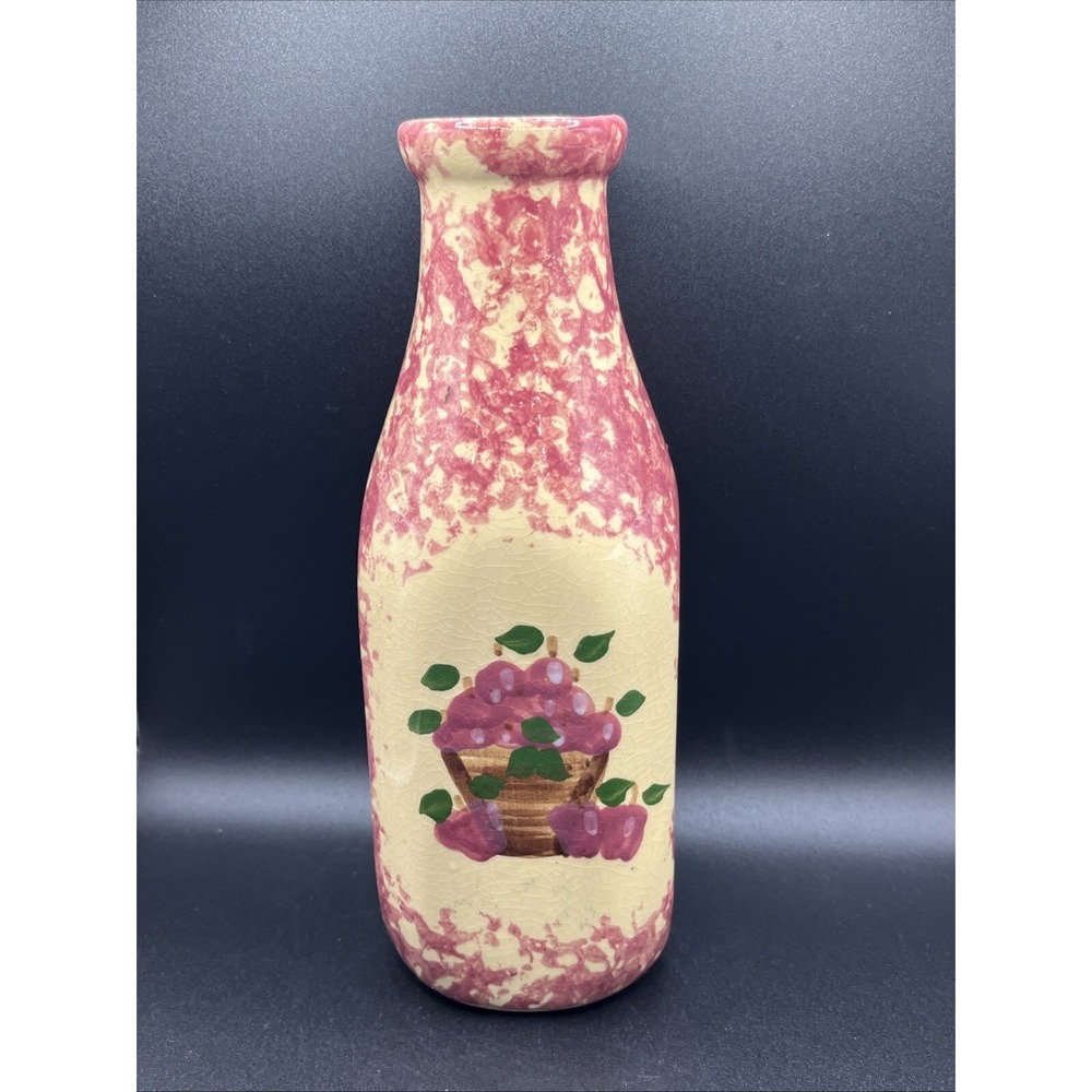 Vtg.‎ Alpine Pottery-Roseville-Apple Design Sponge Paint Milk Bottle Cottagecore